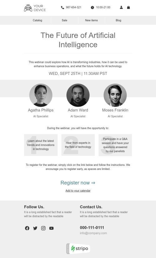 Email header template "The future of artificial intelligence" for gadgets industrydesktop view