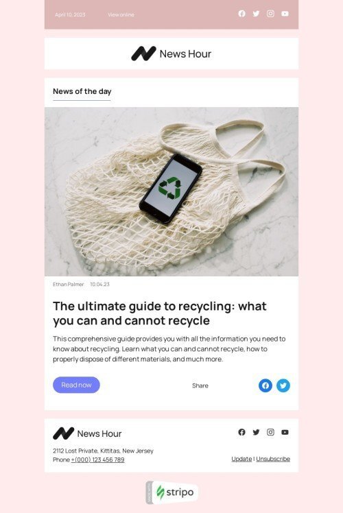 Email header template "News of the day" for publications & blogging industry desktop view