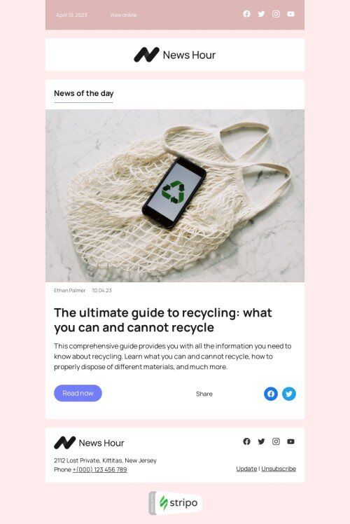 Email header template "News of the day" for publications & blogging industry mobile view