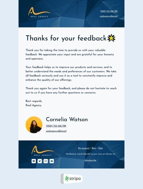 Email header template "Thanks for taking the time" for manufacturing industrydesktop view