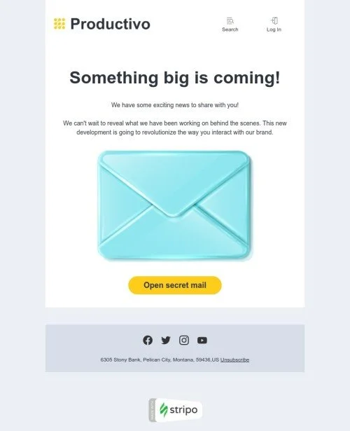 Email header template "Open secret envelope" for business industry