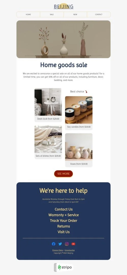 Email header template "Home goods sale" for ecommerce industry