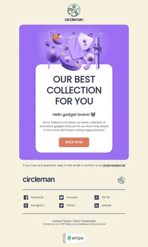 Email footer template "Hello gadget lovers" for gadgets industry