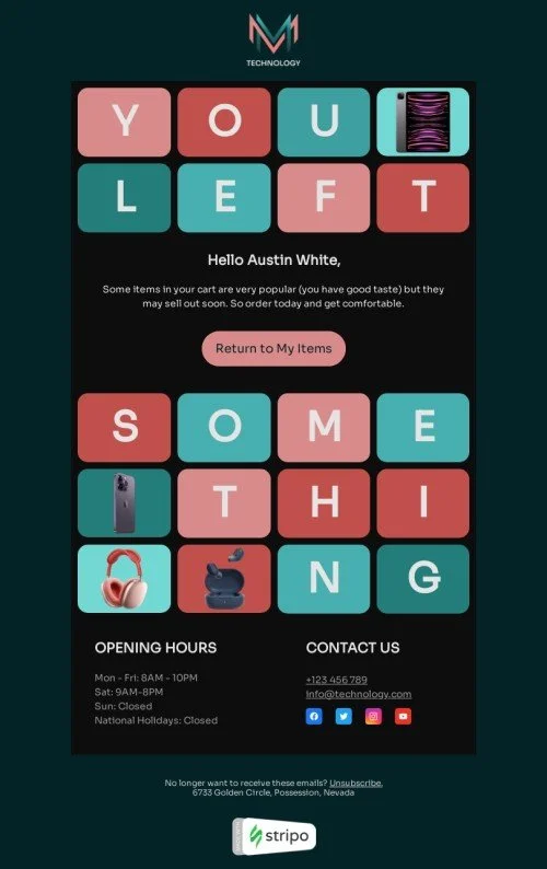 Email footer template "You left something" for gadgets industry