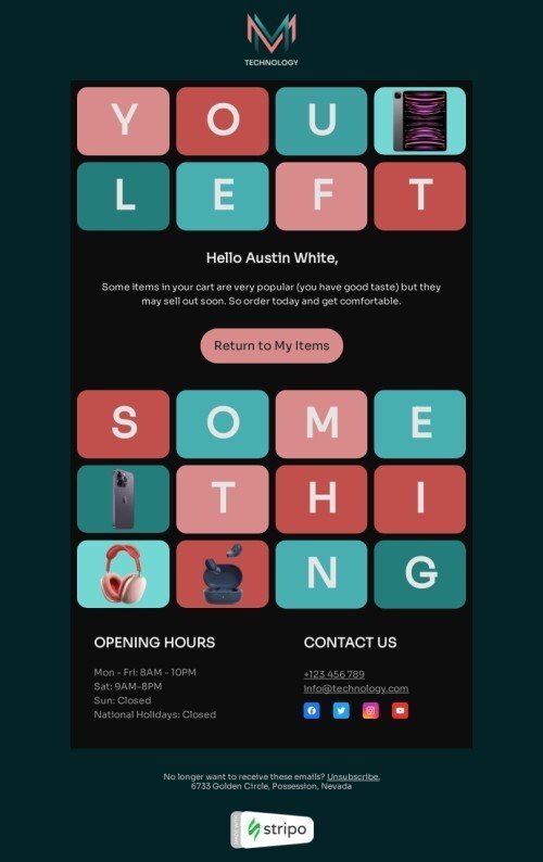 Email footer template "You left something" for gadgets industrydesktop view