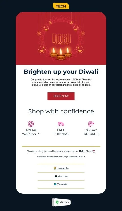 Diwali email template "Festival of lights" for gadgets industry