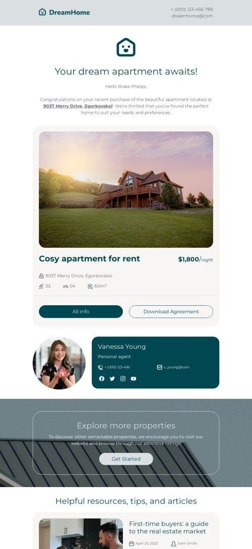 Modello email conferma «Sotto contratto» per il settore industriale di email di immobiliari Visualizzazione mobile