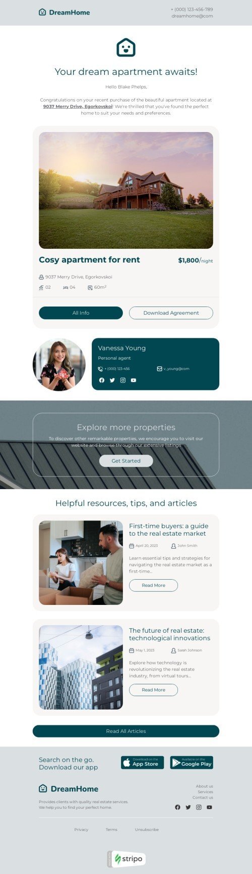 Шаблон листа «За договором» тематики підтвердження для індустрії «Нерухомість» мобільний вигляд