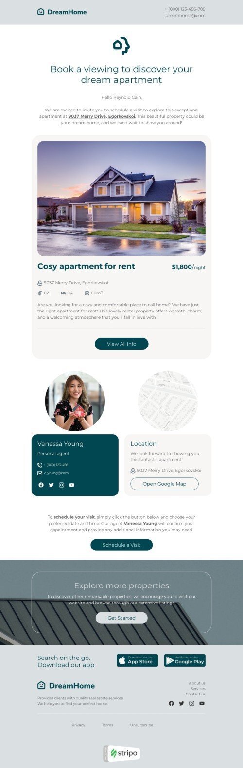 Invitation email template "Schedule visit" for real estate industrydesktop view