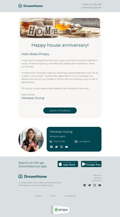 Modello email azione supplementare «Follow-up a un anno» per il settore industriale di immobiliari Visualizzazione mobile