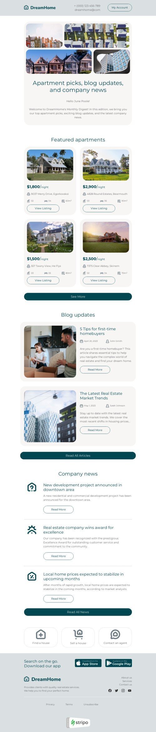 Newsletters email template "Newsletter" for real estate industrydesktop view
