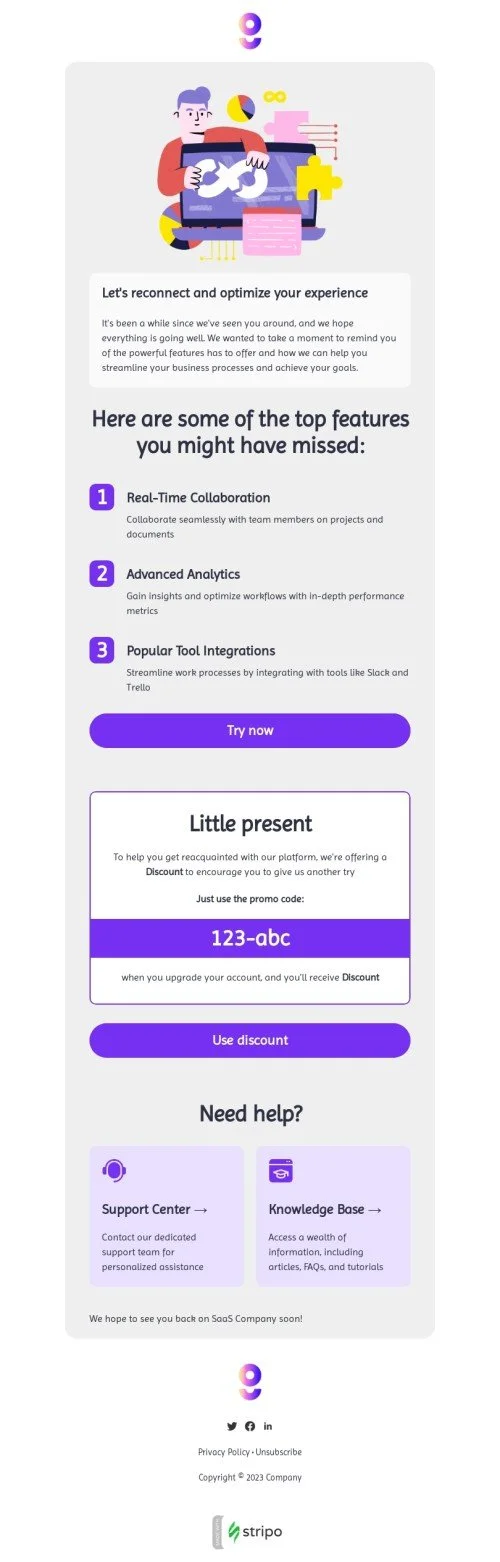 SaaS email template "We miss you" for business industry