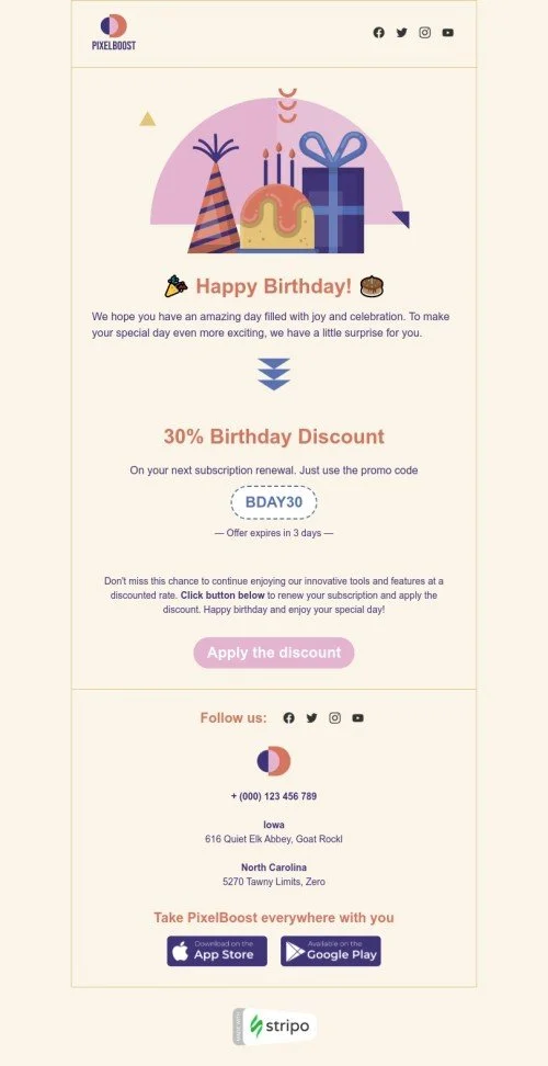Birthday email template "Enjoy your special day" for design industry