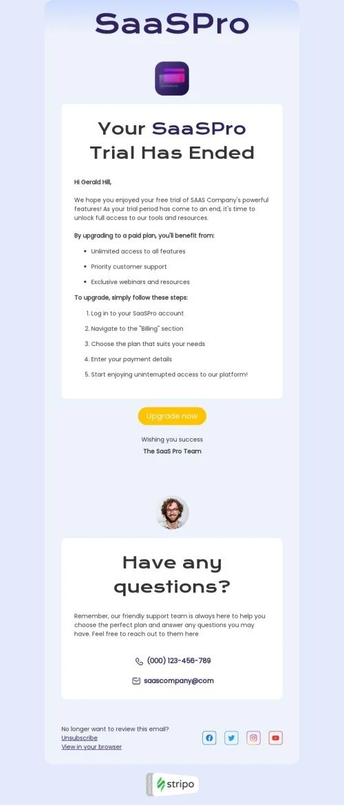 SaaS email template "Trial has ended" for software & technology industry