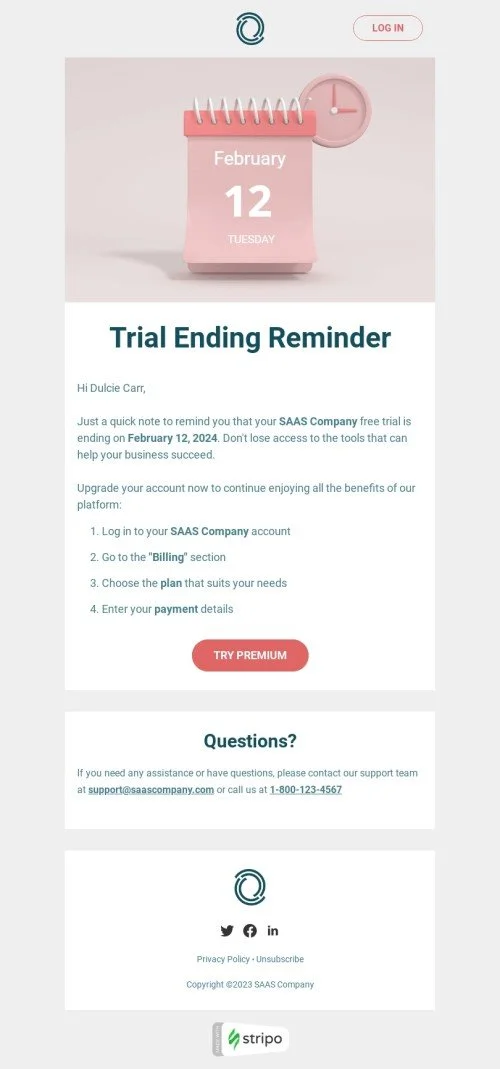 SaaS email template "Trial ending reminder" for business industry