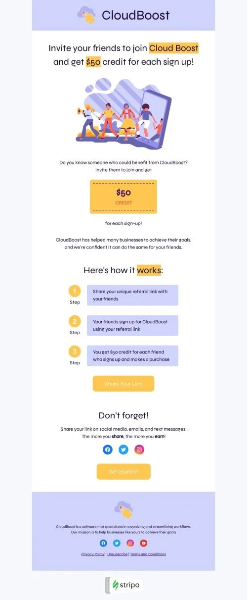 SaaS email template "Refer friends, earn rewards!" for software & technology industry