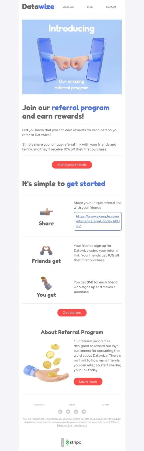 SaaS email template "Our amazing referral program" for software & technology industry