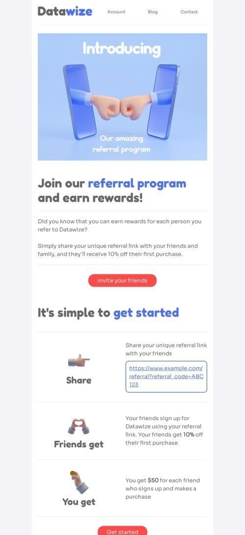 SaaS email template "Our amazing referral program" for software & technology industry mobile view