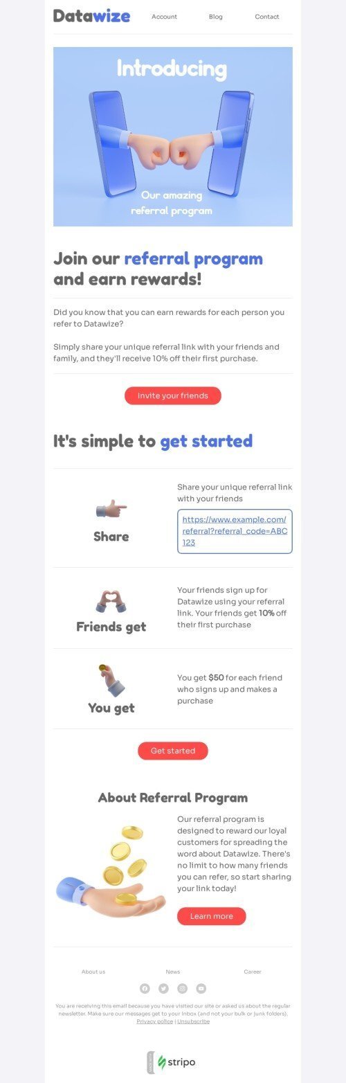 Шаблон листа «Наша чудова реферальна програма» тематики SaaS для індустрії «ПЗ та технології» мобільний вигляд