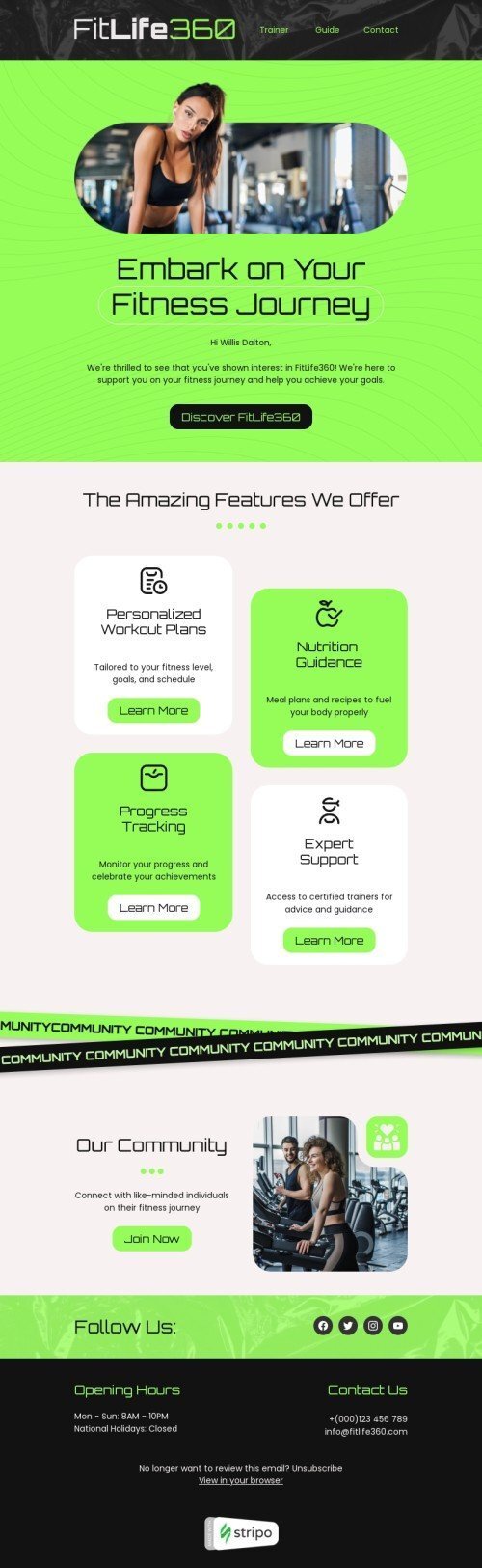 Welcome email template "Preparation inquiry" for health and wellness industrydesktop view