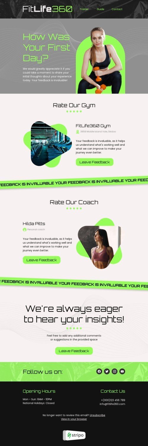 Modello email sondaggi e feedback «Feedback del cliente del primo giorno» per il settore industriale di salute e bellezza Visualizzazione desktop