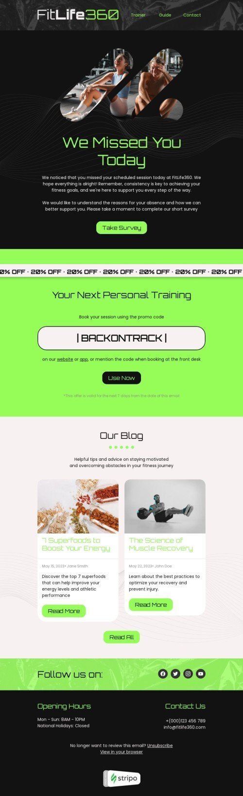 Follow-up email template "Missing client" for health and wellness industrydesktop view