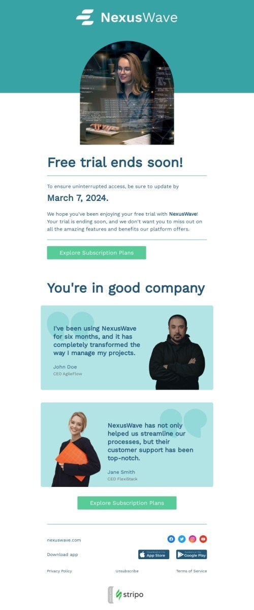 SaaS email template "You're in good company" for business industry desktop view