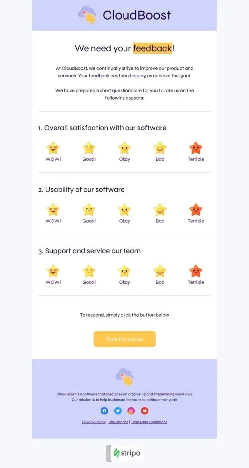 SaaS email template "We need your feedback!" for business industry