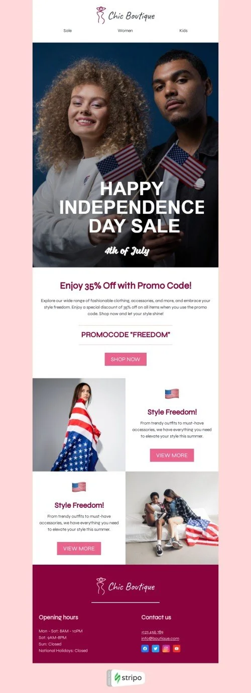 Independence Day email template "Style freedom" for fashion industry