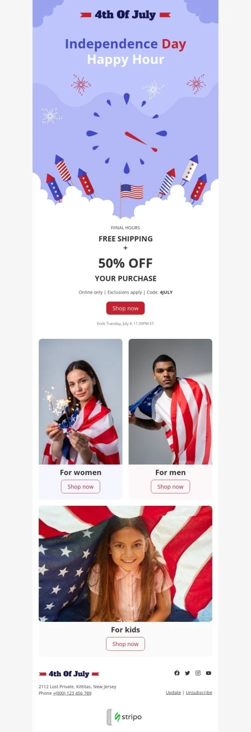 Independence Day email template "Final hours" for fashion industry