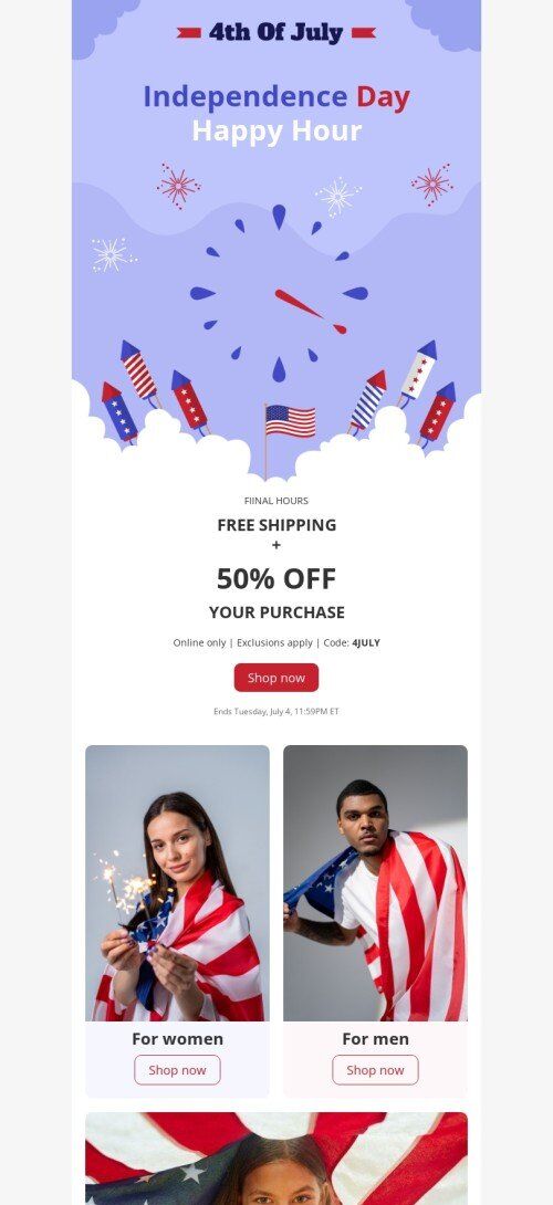 Modello email Giorno dell’Indipendenza «Ultime ore» per il settore industriale di moda Visualizzazione mobile