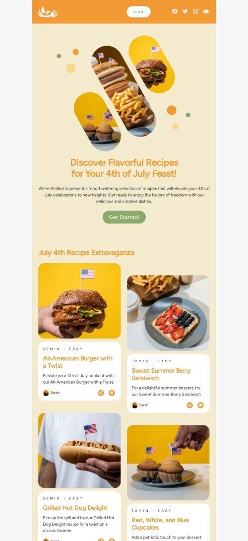Independence Day email template "July 4th recipe extravaganza" for food industry mobile view