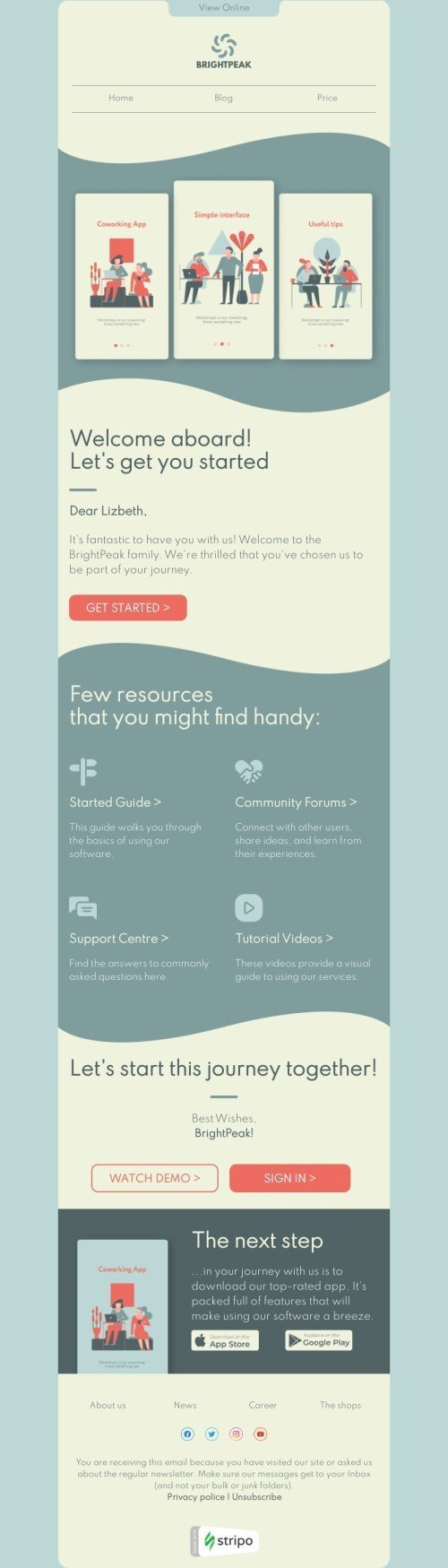 SaaS email template "Let's get you started" for software & technology industrydesktop view