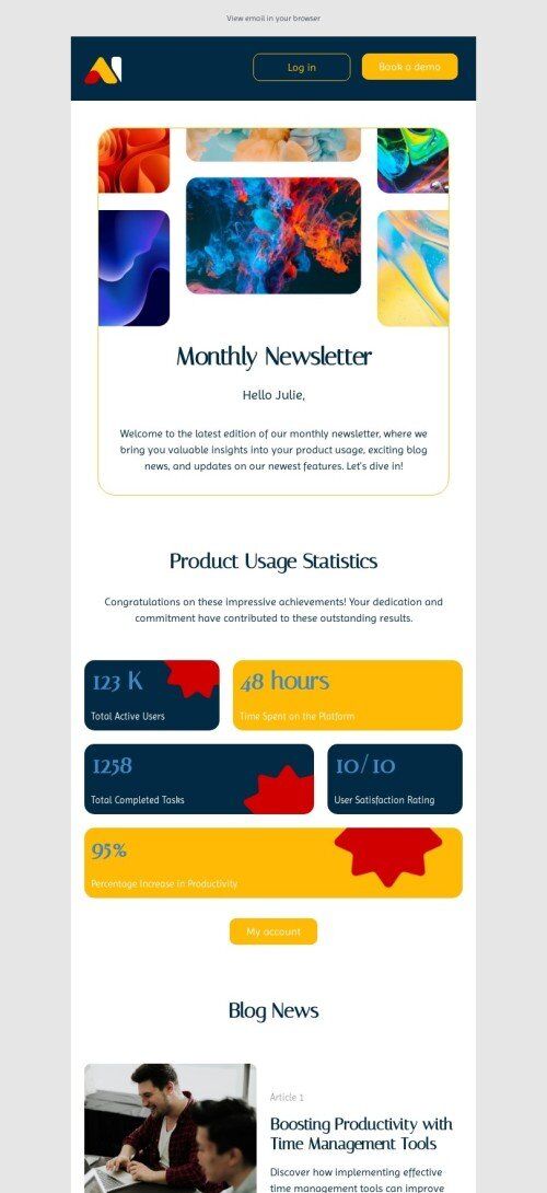 SaaS email template "Product usage statistics" for software & technology industry mobile view