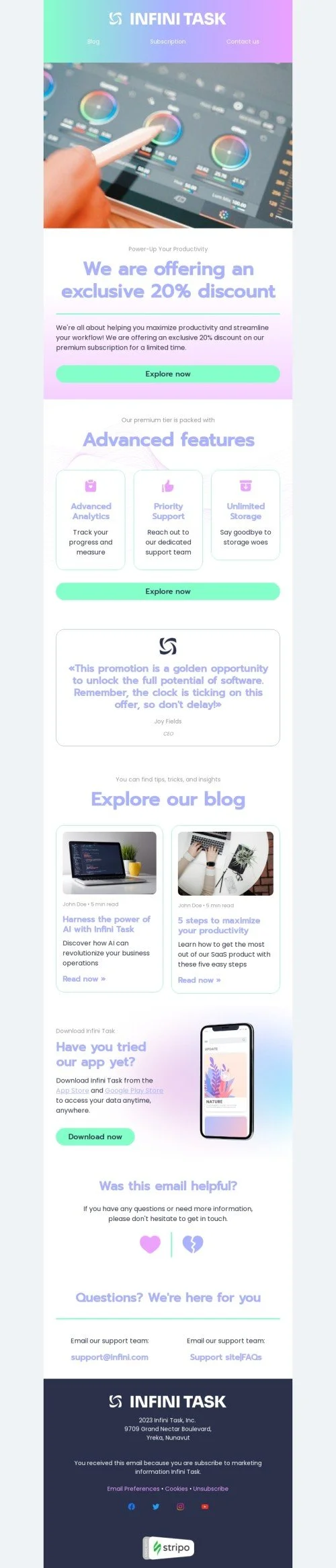 SaaS email template "Power-up your productivity" for software & technology industry