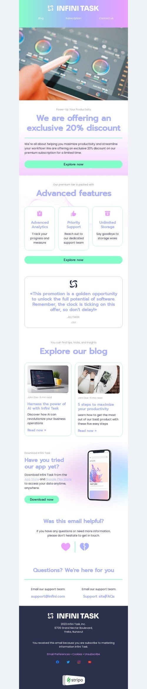 SaaS email template "Power-up your productivity" for software & technology industrydesktop view