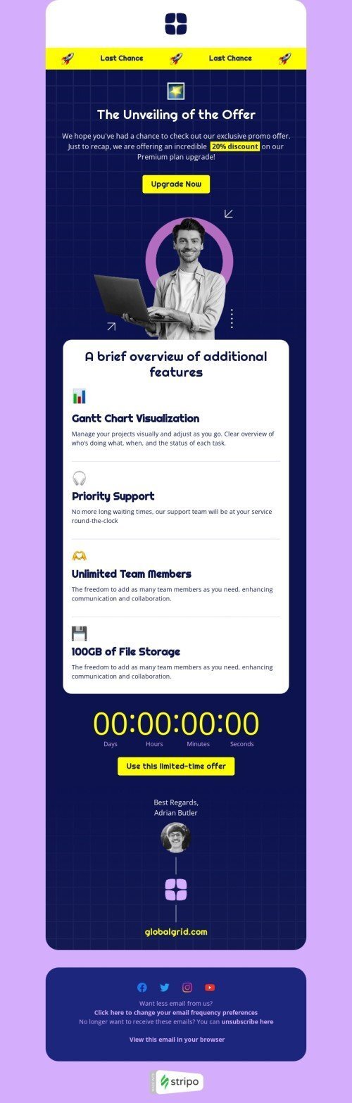 SaaS email template "The unveiling of the offer" for software & technology industry mobile view