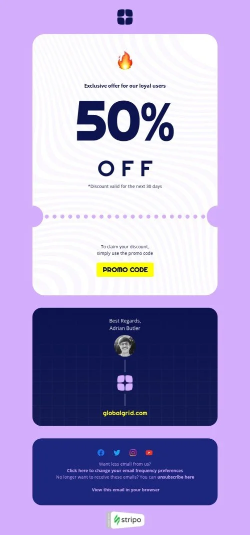 SaaS email template "Exclusive offer for our loyal users" for software & technology industry
