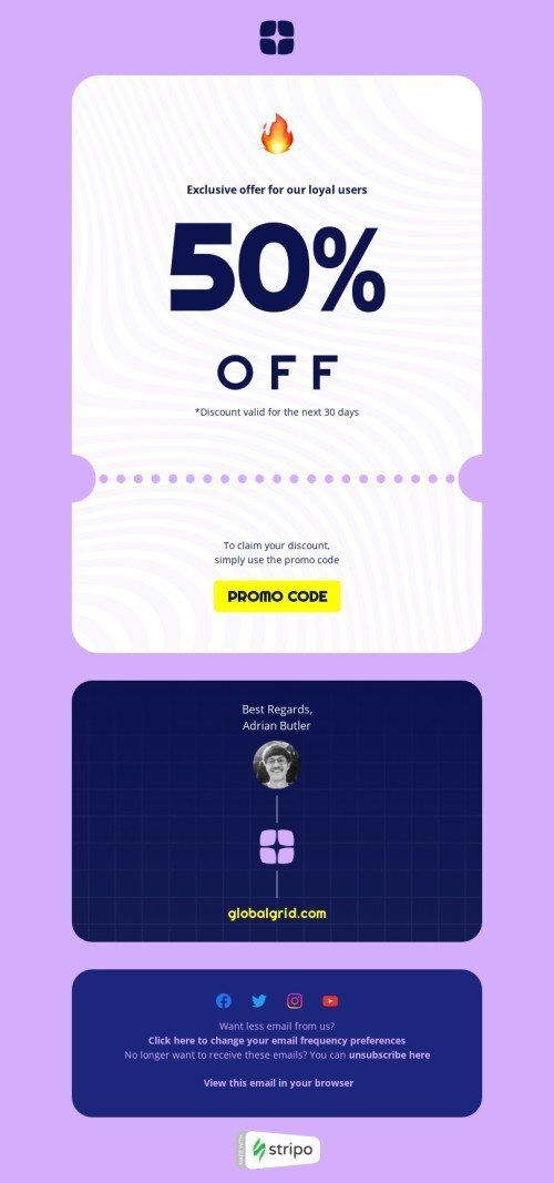 SaaS email template "Exclusive offer for our loyal users" for software & technology industrydesktop view