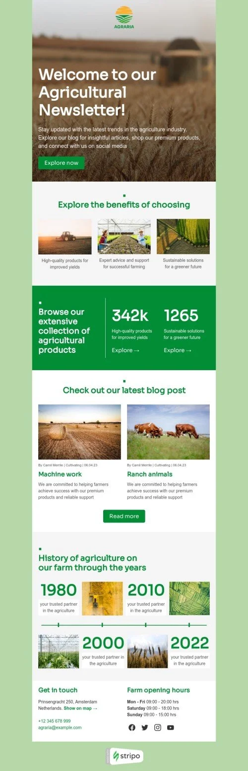 Promo email template "Agricultural newsletter" for agriculture industry
