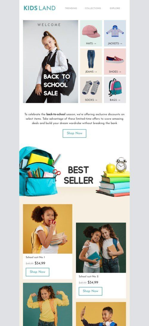 Back to school email template "Back to school season" for fashion industry mobile view