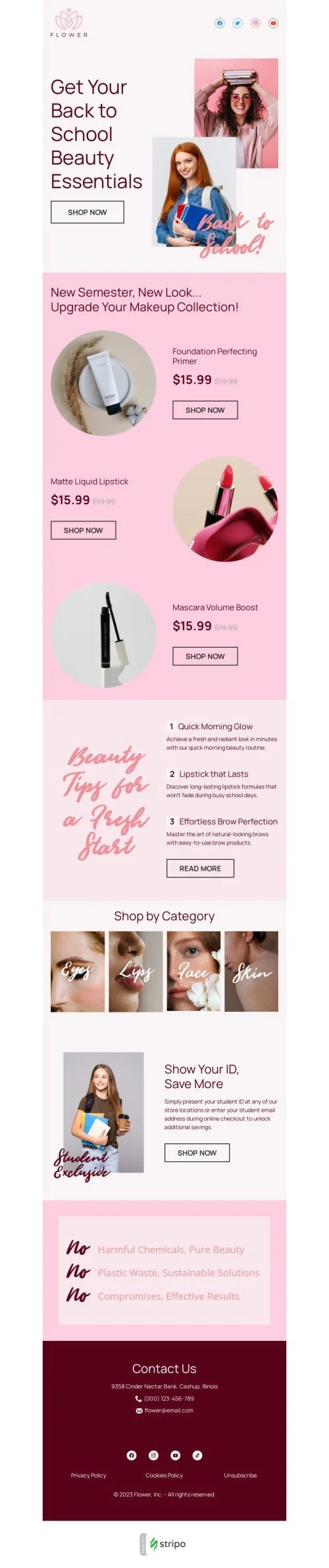 Back to school email template "New semester, new look" for beauty & personal care industry