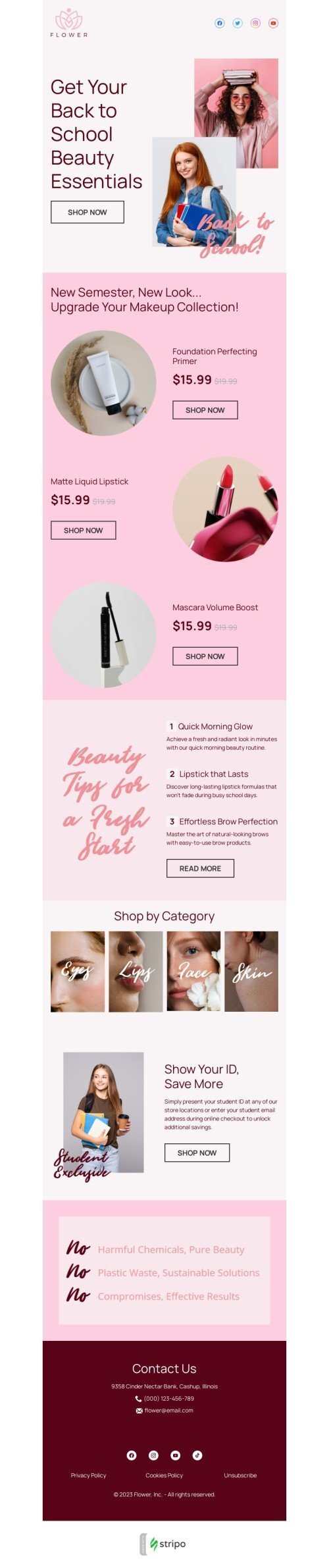 Back to school email template "New semester, new look" for beauty & personal care industrydesktop view