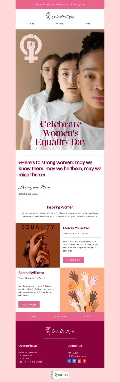 Women's Equality Day email template "Strong women" for fashion industry