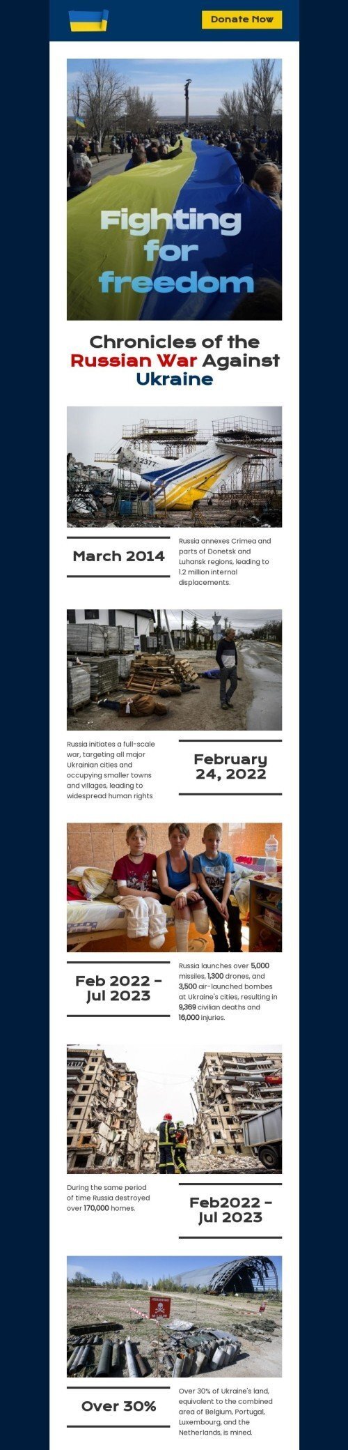 Шаблон листа до свята День Незалежності України «Цифри про повномасштабну війну Росії в Україні» для індустрії «Зупинимо війну» десктопний вигляд