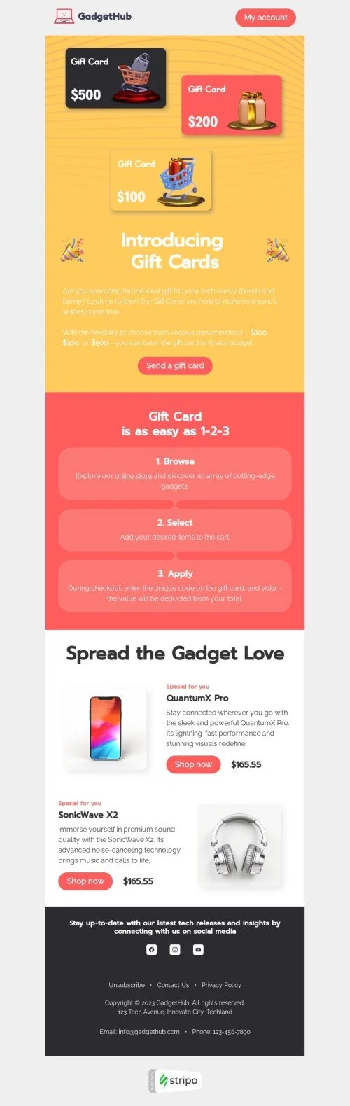 Gift сard email template "Introducing gift cards" for gadgets industry
