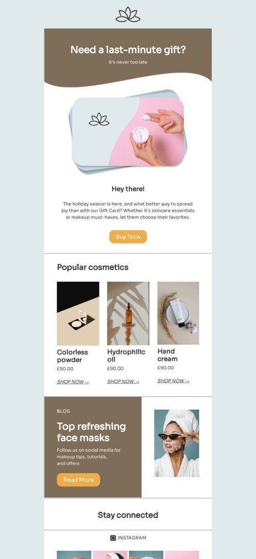 Modello email buono regalo «Hai bisogno di un regalo dell'ultimo minuto?» per il settore industriale di bellezza e cura della persona Visualizzazione mobile