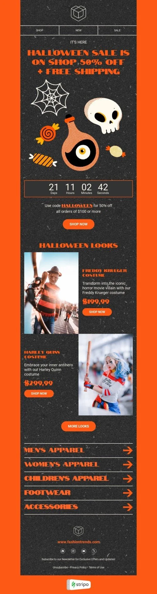 Halloween email template "Halloween looks" for fashion industry