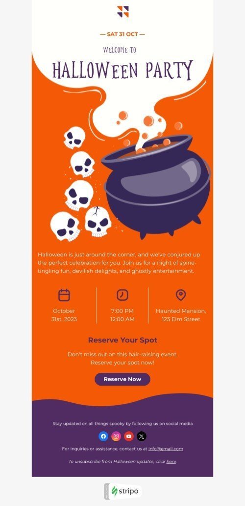 Modello email Halloween «Prenota il tuo posto» per il settore industriale di hobby Visualizzazione mobile