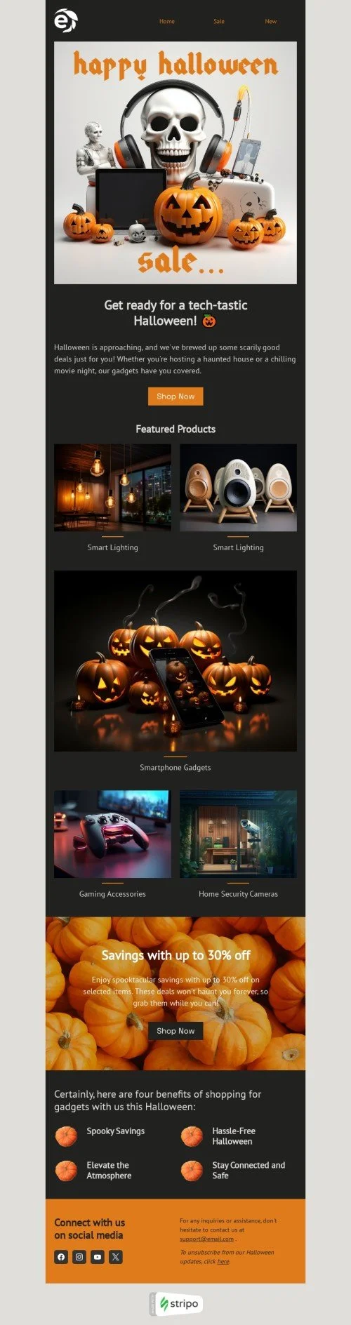 Halloween email template "Tech-tastic Halloween" for gadgets industry